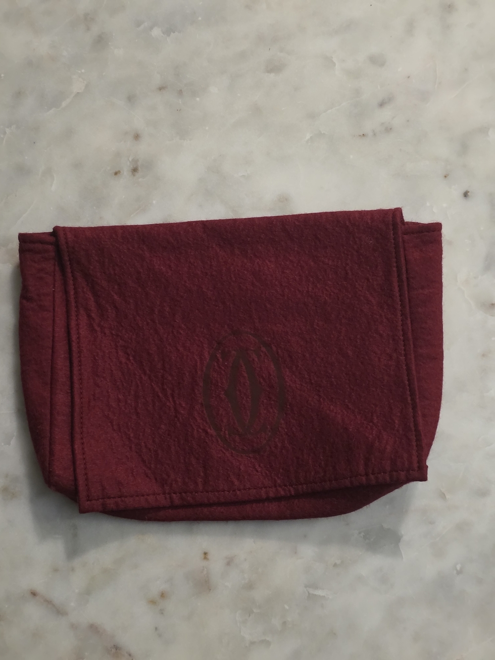 Cartier Burgundy Fold-Over Felt Clutch Dustbag-12"Wx8"Hx2"D